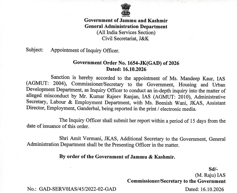'J&K government orders 15-day inquiry into IAS officer’s alleged misconduct towards woman JKAS officer'